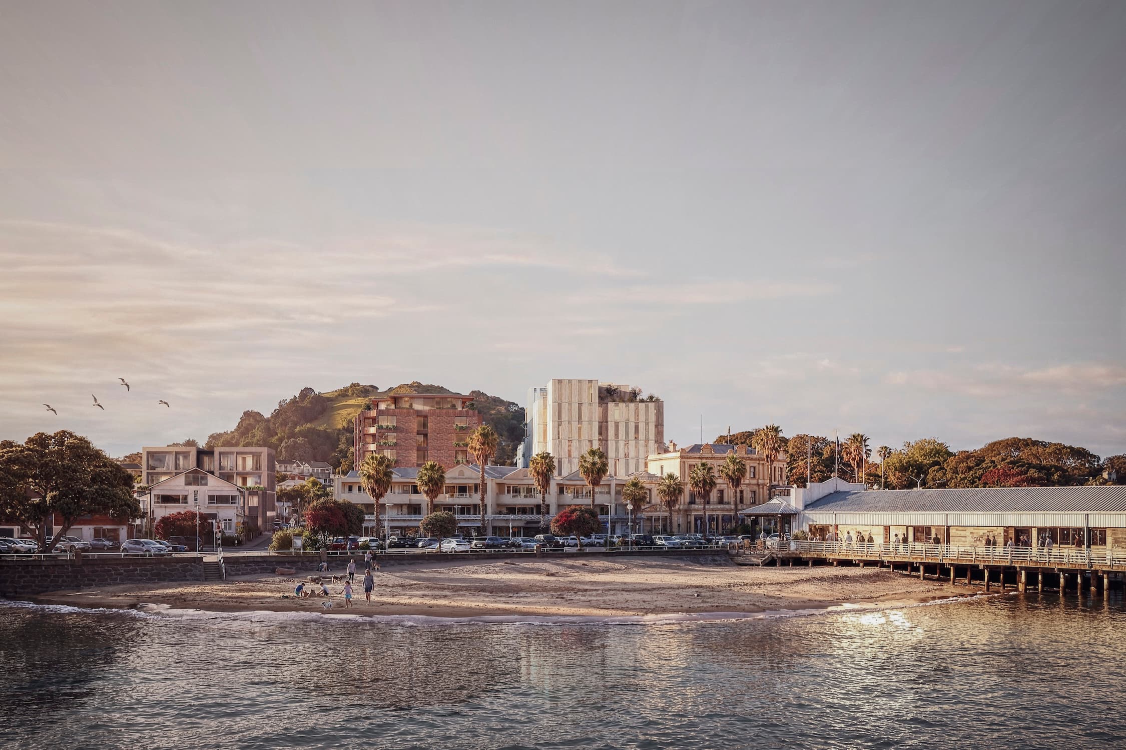 From the ferry building, Devonport Lanes appears as a welcoming gateway into the village, opening carefully framed views between the moana and Takarunga / Mount Victoria.